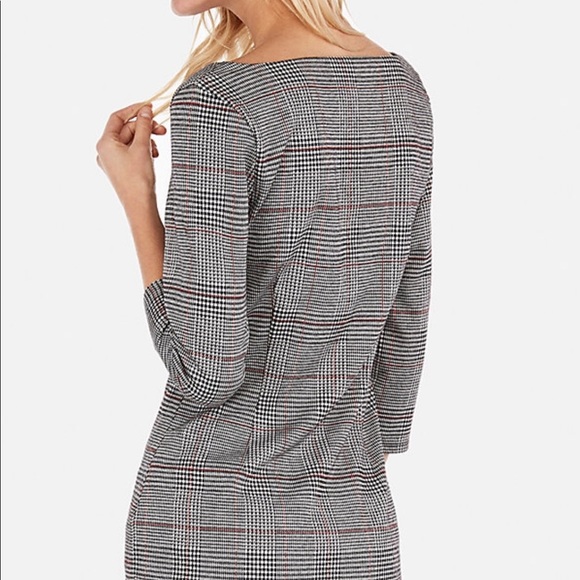 NWT EXPRESS Plaid Square Neck Sheath Dress - Picture 3 of 6
